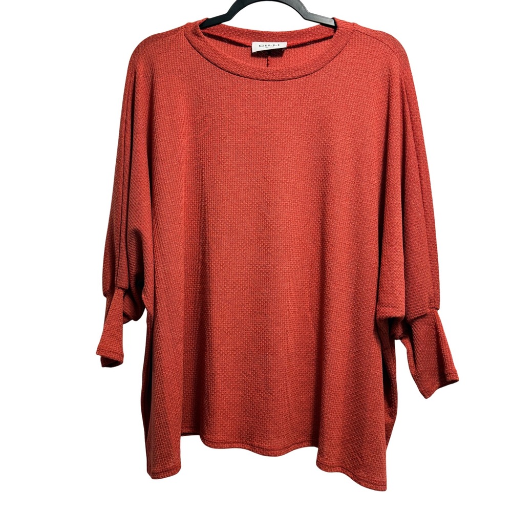 Gilli‎ Women Top Dolman Sleeve Waffle Knit M Rust Orange Polyester Rayon Blend